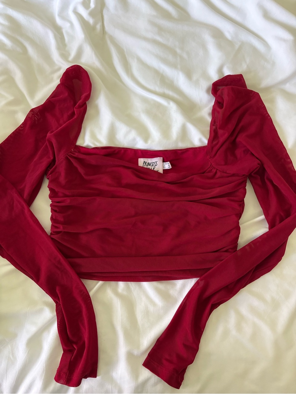 Princess Polly Scarlet Ruched Long-Sleeve Crop Top